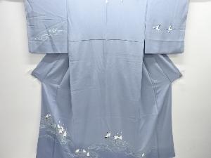 アンティーク　作家物　手描き友禅　群鶴模様一つ紋着物